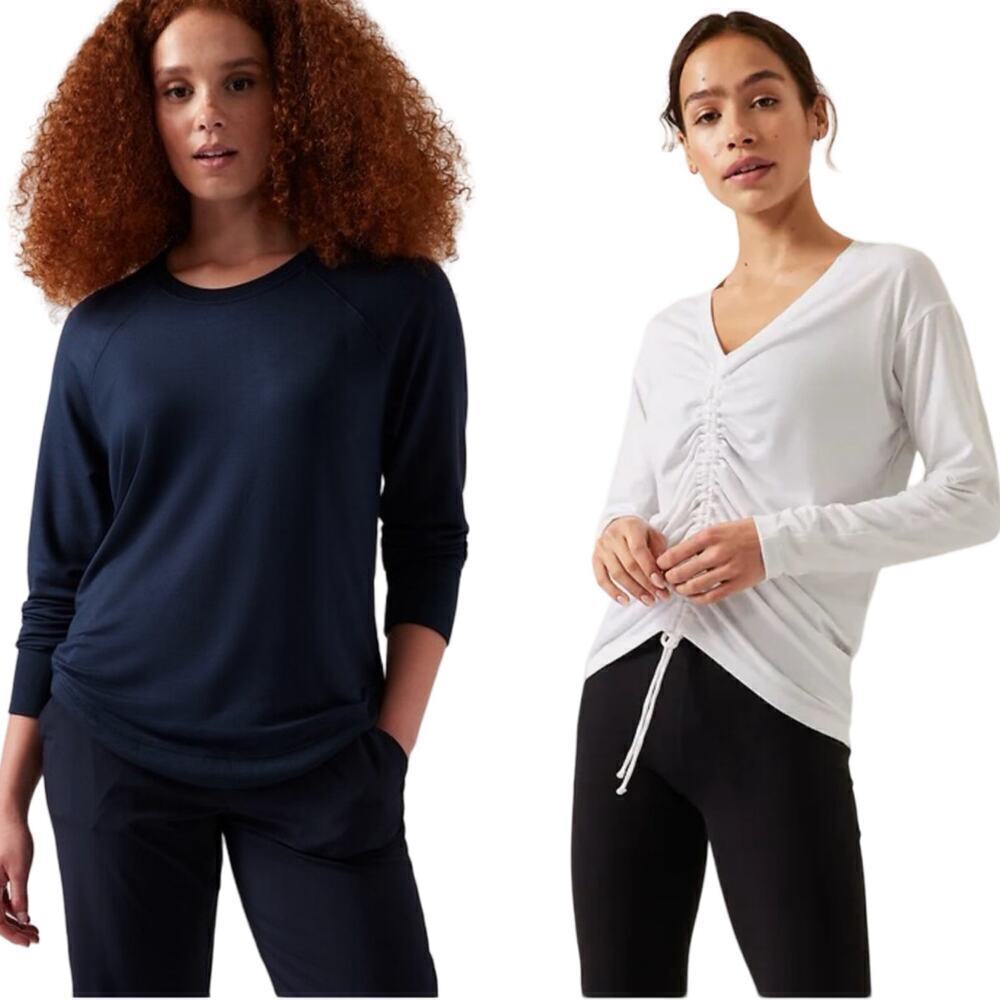 Athleta Women’s Bundle Mindset Pullover and Crossover Ruched Top Size XL
